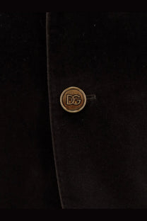 Dolce &amp; gabbana men’s brown velvet blazer featuring a circular gold-tone dg logo button with matte embossed finish