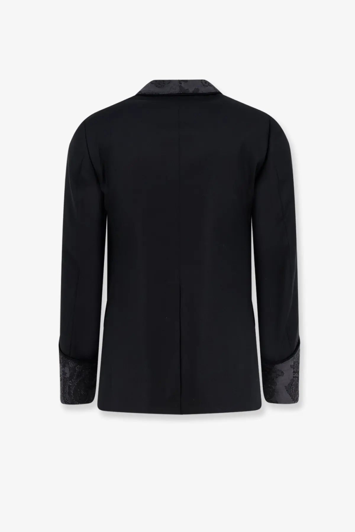 Dolce &amp; Gabbana men’s black virgin wool blend tailored blazer with satin collar and paisley patterned cuffs