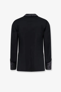 Dolce &amp; Gabbana men’s black virgin wool blend tailored blazer with satin collar and paisley patterned cuffs