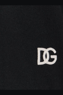 Black virgin wool sweater for men by dolce and gabbana with white embroidered dg logo on black cotton fabric