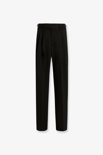 Black tailored Dolce &amp; Gabbana men’s virgin wool trousers with sleek straight-leg cut and subtle pleats at waistband