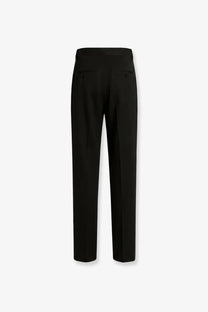 Black tailored dolce and gabbana men’s virgin wool trousers with sleek straight-leg cut and subtle back pleats shown from back