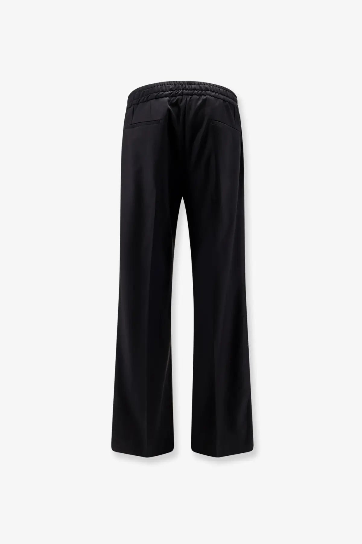Dolce &amp; Gabbana men’s black virgin wool trousers with wide legs elastic waistband and subtle front pockets
