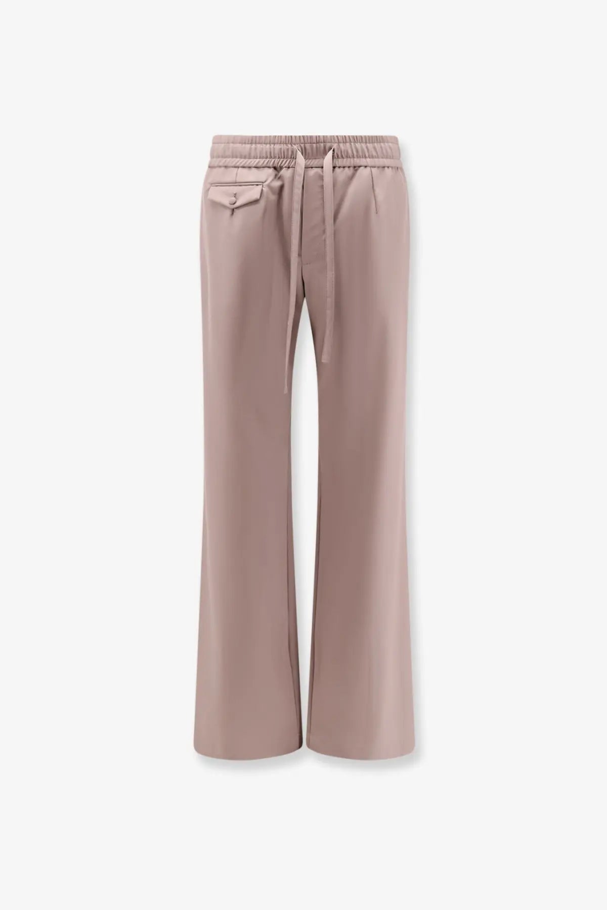 Dolce &amp; Gabbana men’s soft mauve wide-leg virgin wool trousers with elastic waistband and subtle front pocket detail