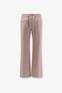 Dolce &amp; Gabbana men’s soft mauve wide-leg virgin wool trousers with elastic waistband and subtle front pocket detail