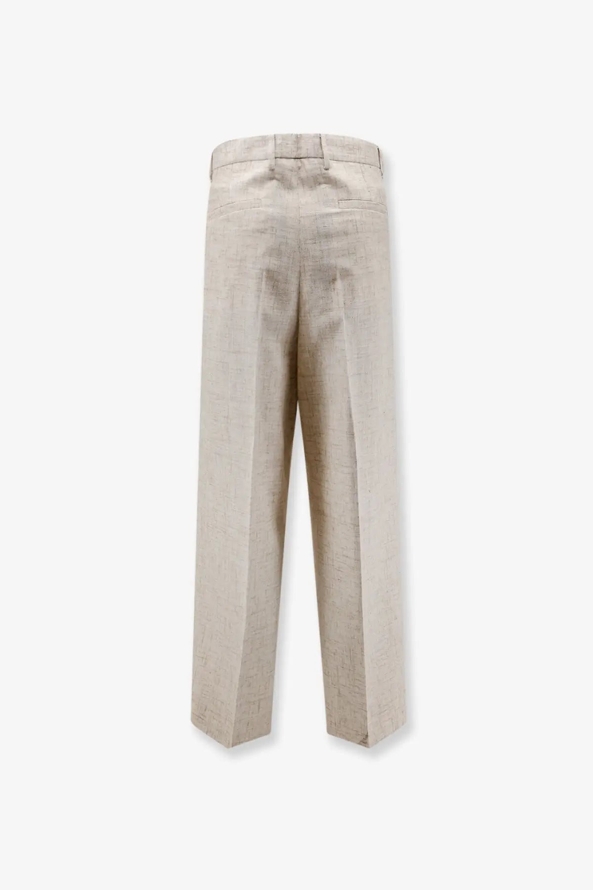 Dolce &amp; Gabbana men’s beige viscose and linen blend trousers with subtle textured pattern and straight-leg cut
