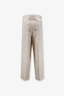 Dolce &amp; Gabbana men’s beige viscose and linen blend trousers with subtle textured pattern and straight-leg cut