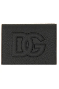 Dolce &amp; gabbana men’s wallet black leather card holder with embossed logo and stitched edges