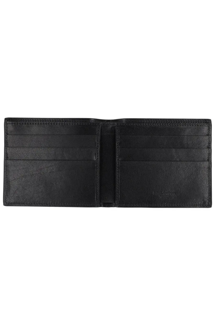 Dolce &amp; Gabbana men’s black leather wallet with multiple card slots and a subtle embossed logo on the right side