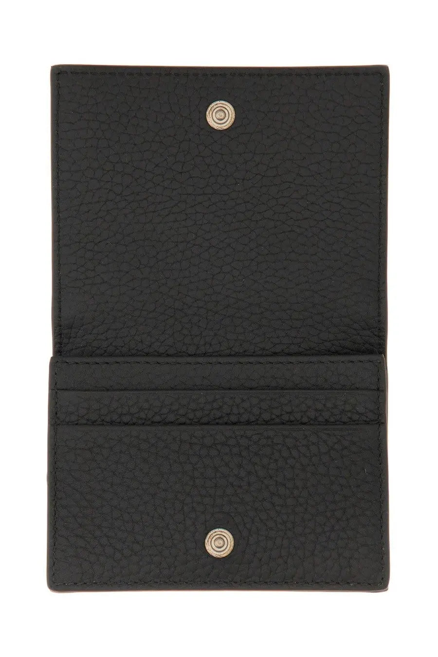 Dolce &amp; Gabbana men’s wallet black textured leather card holder with silver-toned snap buttons visible front side