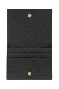 Dolce &amp; Gabbana men’s wallet black textured leather card holder with silver-toned snap buttons visible front side