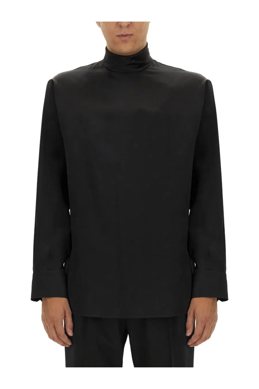 Dolce &amp; Gabbana men’s wide turtleneck black long-sleeved shirt with sleek minimalist design in soft fabric
