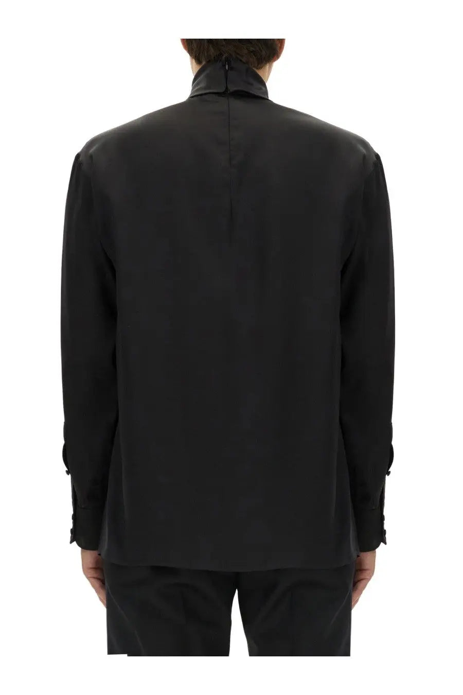 Dolce &amp; Gabbana men’s wide turtleneck black satin shirt with high collar and subtle sheen