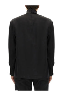 Dolce &amp; Gabbana men’s wide turtleneck black satin shirt with high collar and subtle sheen