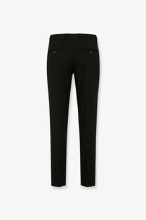 Black tailored wool blend trousers by dolce and gabbana with sleek straight-leg cut and diamond button details on back pockets