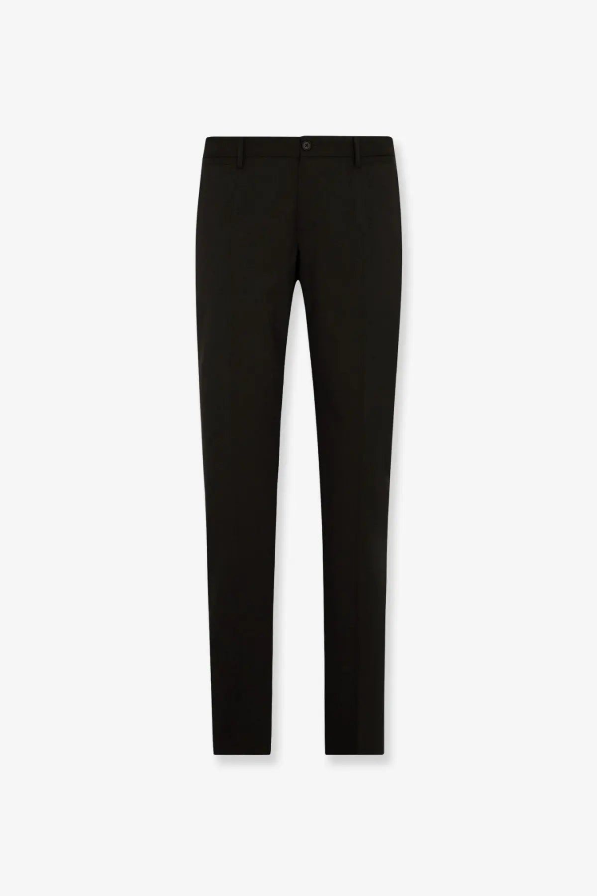 Black tailored Dolce &amp; Gabbana men’s wool blend trousers with a sleek slim-fit cut and subtle creasing at the waistband