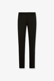 Black tailored Dolce &amp; Gabbana men’s wool blend trousers with a sleek slim-fit cut and subtle creasing at the waistband
