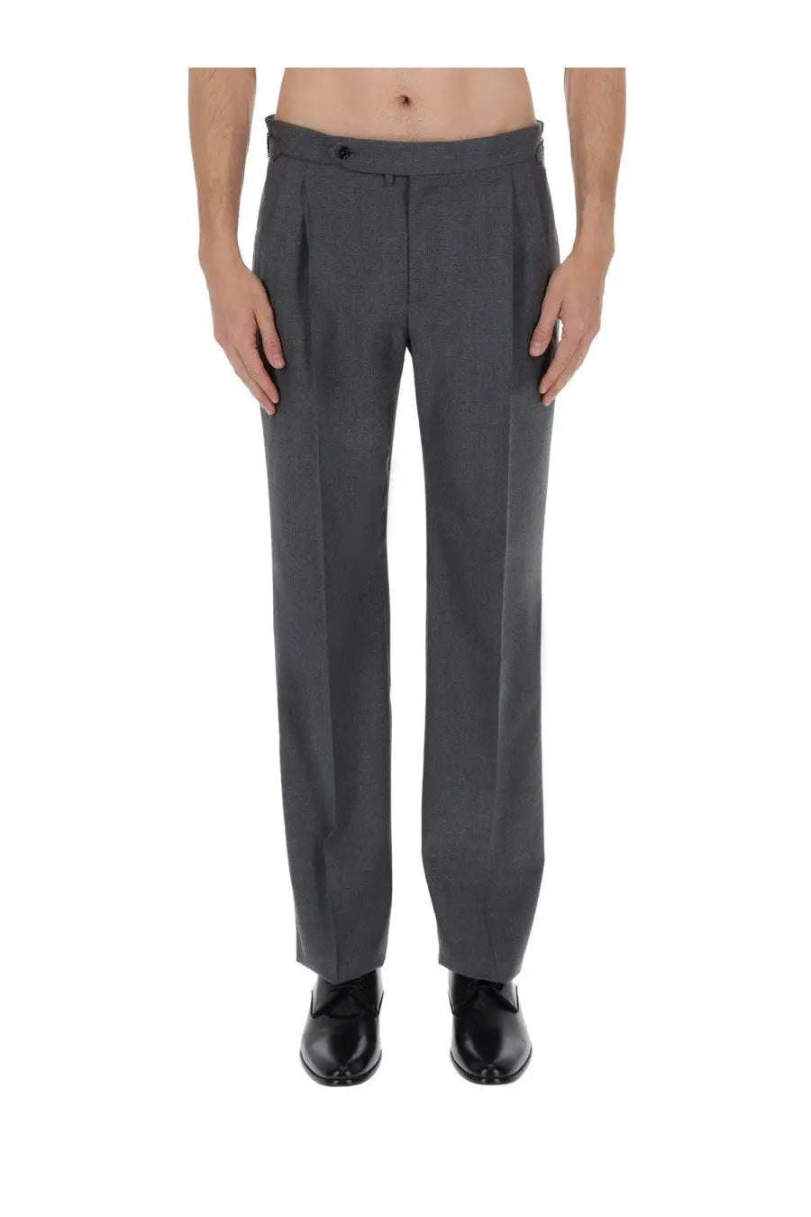 Dolce &amp; Gabbana men’s dark gray wool canvas pants with tailored fit and belt loop waistband