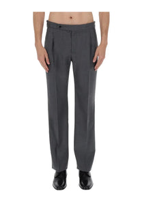 Dolce &amp; Gabbana men’s dark gray wool canvas pants with tailored fit and belt loop waistband