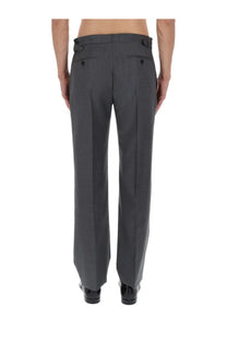 Dolce &amp; gabbana men’s wool canvas dark gray tailored trousers with sleek straight-leg cut and subtle front pleats
