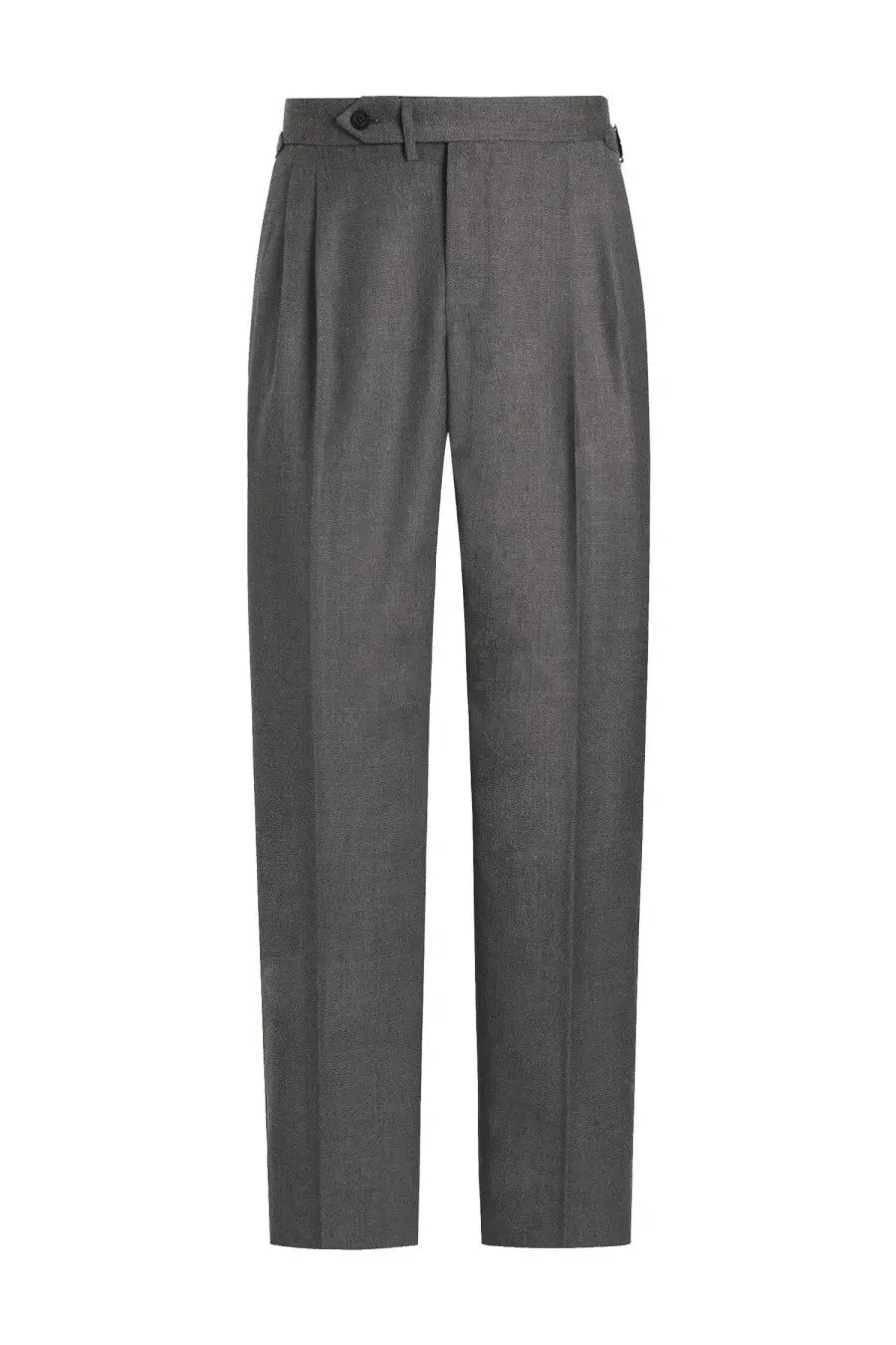Gray pleated wool canvas trousers with classic tailored fit and buttoned waistband by dolce and gabbana men