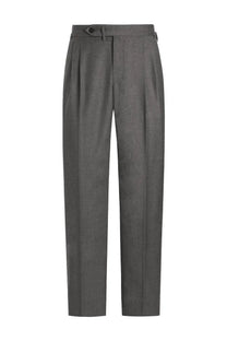 Gray pleated wool canvas trousers with classic tailored fit and buttoned waistband by dolce and gabbana men