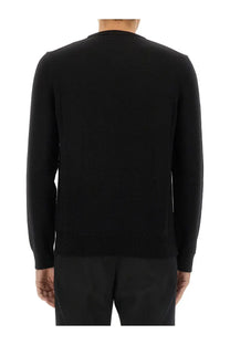 Dolce &amp; Gabbana men’s black wool jersey crewneck sweater with ribbed cuffs and hem
