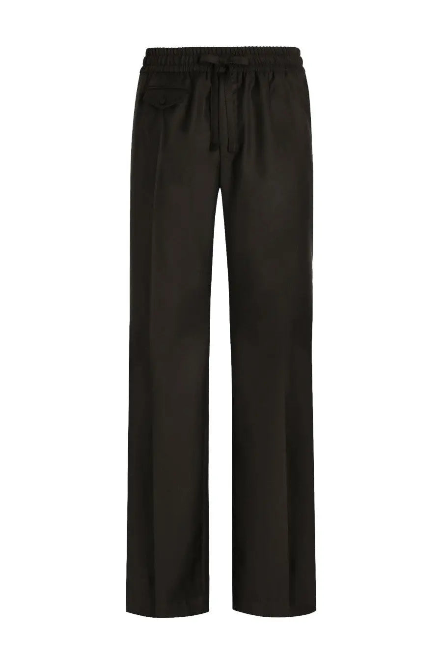 Dolce &amp; gabbana men’s black wool knit jogging pants with elastic waistband and drawstring in satin wide-leg style