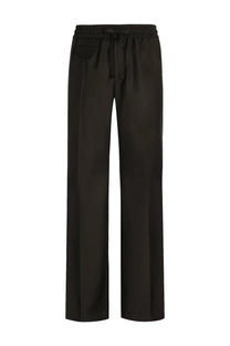Dolce &amp; gabbana men’s black wool knit jogging pants with elastic waistband and drawstring in satin wide-leg style
