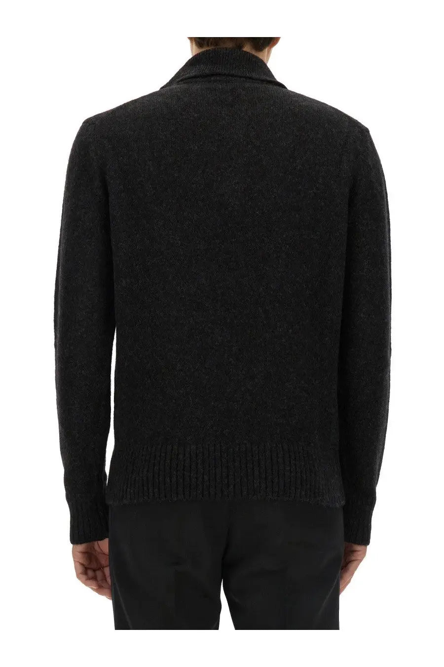 Dolce &amp; Gabbana men’s black wool polo knit cardigan with textured fabric ribbed cuffs and hem