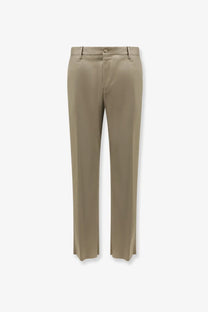 Dolce gabbana men’s beige wool and silk trousers with khaki straight legs and subtle side slit at the hem