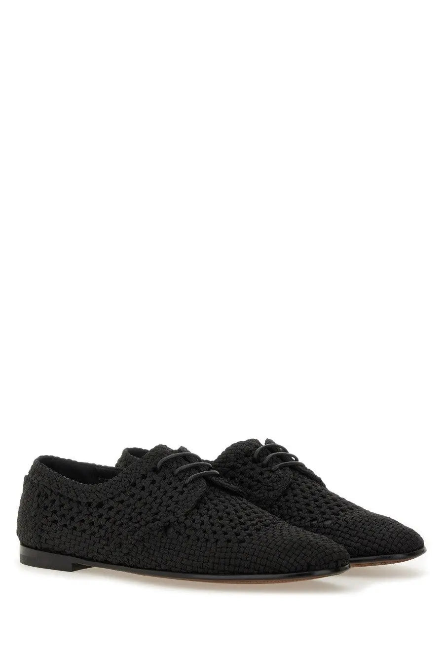 Dolce &amp; Gabbana men’s black woven leather lace-up derby shoe with braided texture and low-profile sole