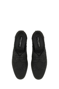 Dolce &amp; Gabbana men’s black woven leather slip-on derby shoes featuring premium woven fabric design
