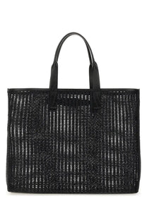 Dolce &amp; Gabbana men’s black woven tote bag with crocodile-embossed leather handles for shopping use