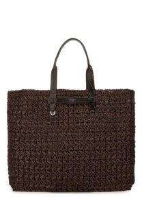 Dolce &amp; Gabbana men’s brown woven tote bag with textured crocodile-embossed leather handles and central strap