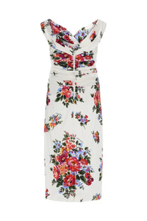 Dolce &amp; Gabbana women’s white floral print midi satin dress with cowl neckline and fitted waist
