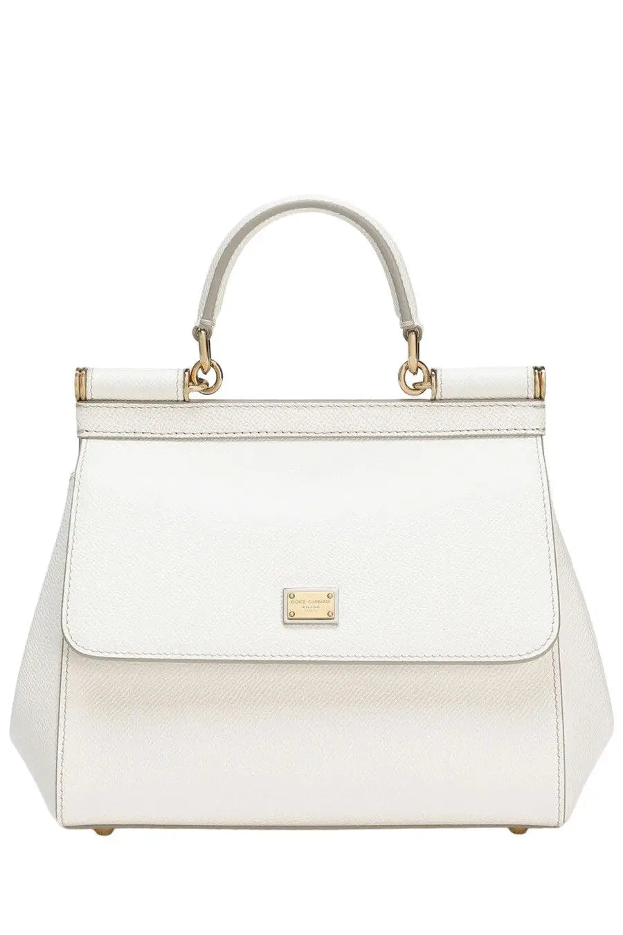 Dolce &amp; Gabbana women’s sicily medium white leather handbag with gold-tone hardware and rectangular front plaque