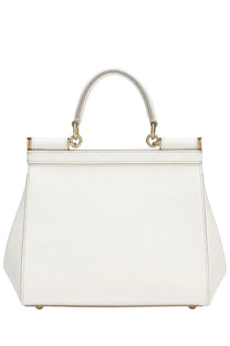 Dolce &amp; Gabbana women’s Sicily medium white leather handbag with gold-tone hardware and structured design