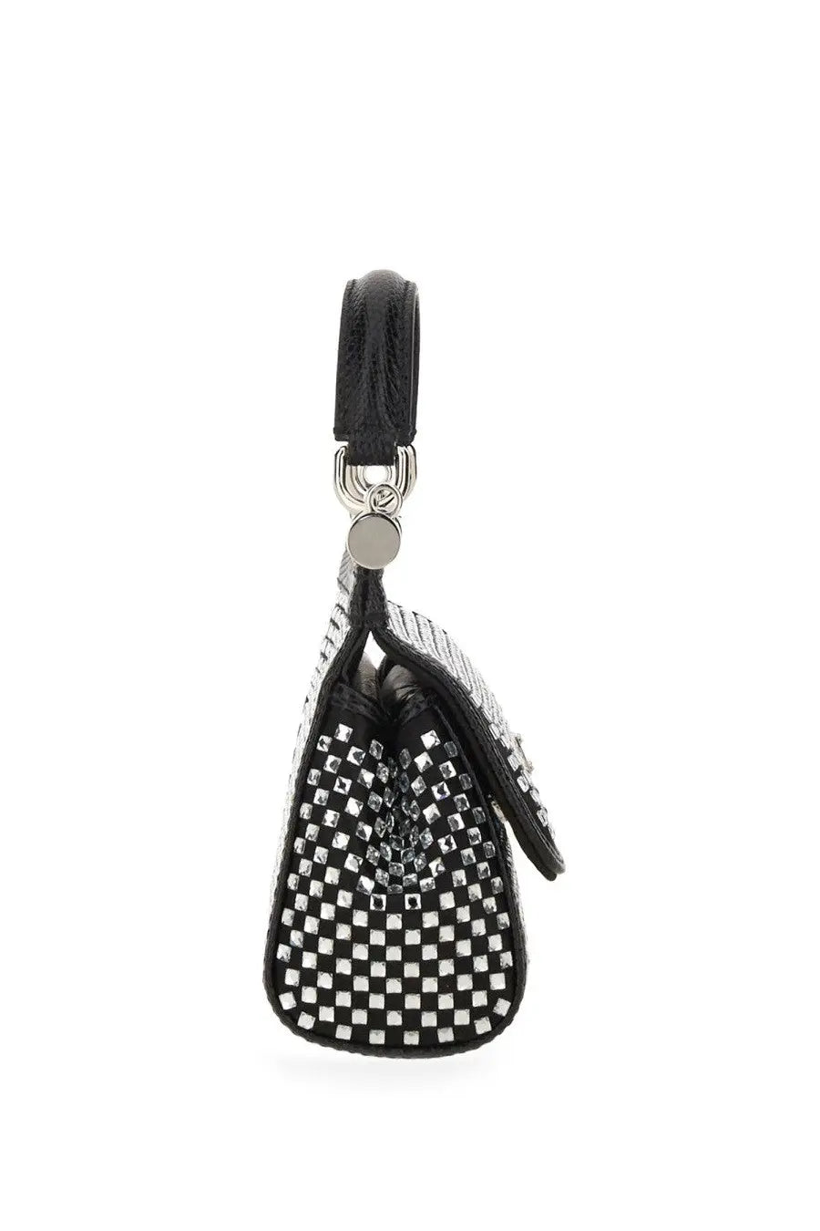 Dolce &amp; Gabbana women’s Sicily small black handbag with silver checkered square studs, black leather handle, and metallic hardware