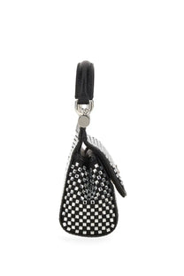 Dolce &amp; Gabbana women’s Sicily small black handbag with silver checkered square studs, black leather handle, and metallic hardware