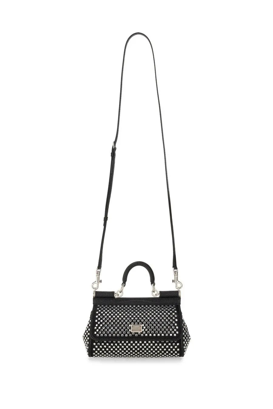 Dolce &amp; gabbana women’s small black leather handbag with silver-tone studs and matching shoulder strap