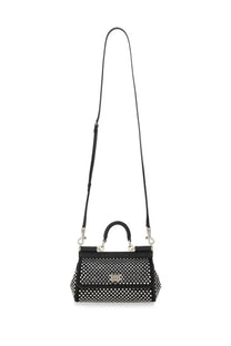Dolce &amp; gabbana women’s small black leather handbag with silver-tone studs and matching shoulder strap