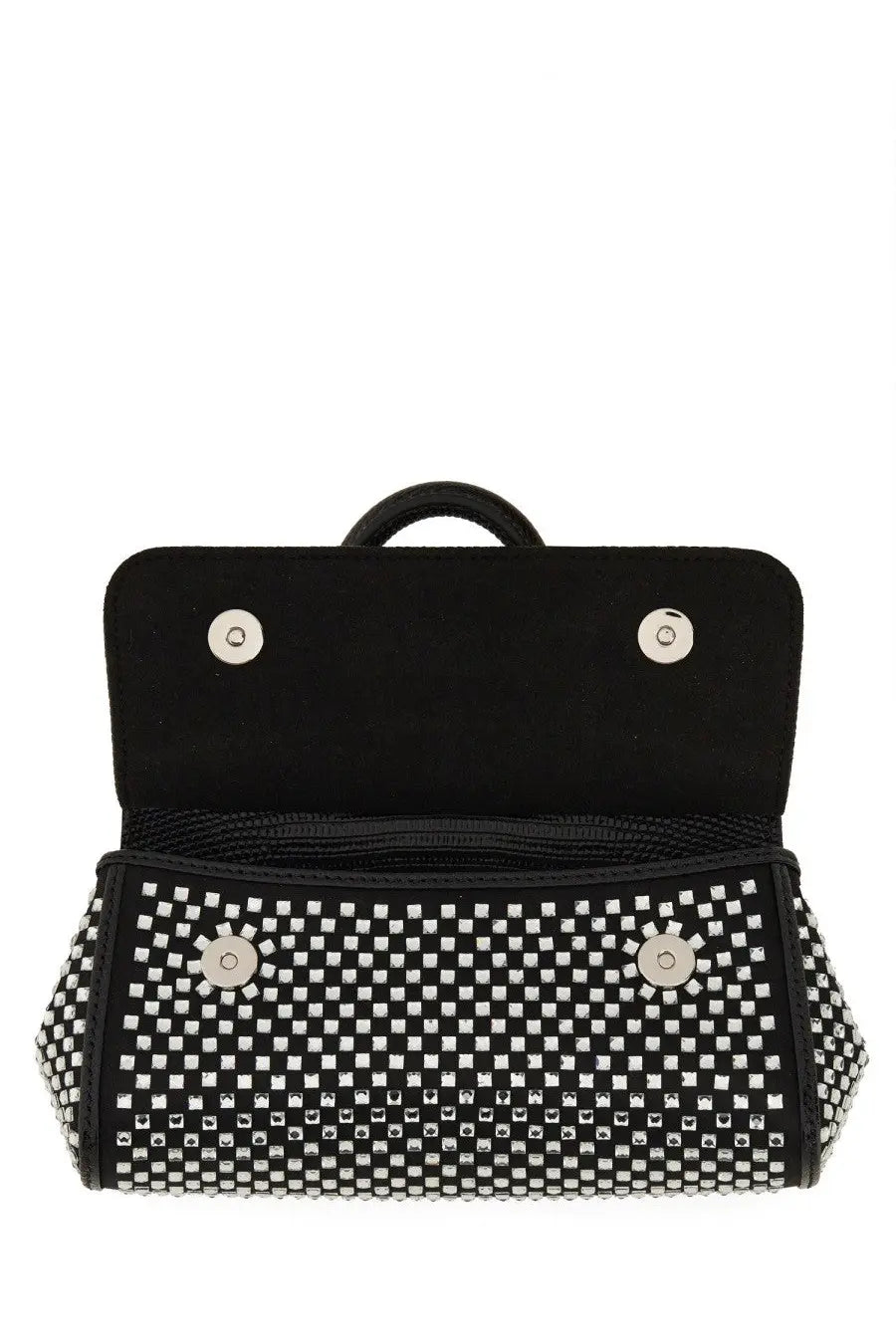 Dolce &amp; Gabbana women’s Sicily small black mini backpack with silver studs checkered pattern and metallic hardware accents