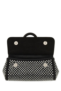 Dolce &amp; Gabbana women’s Sicily small black mini backpack with silver studs checkered pattern and metallic hardware accents