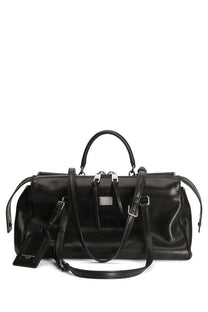 Dolce &amp; Gabbana women’s victory black leather duffle bag with silver-tone hardware and top handles