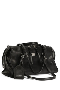 Dolce &amp; Gabbana women’s black leather duffle bag with silver hardware and detachable shoulder strap