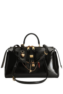 Dolce and gabbana women’s black patent leather bag with gold-tone hardware and decorative charms victory model