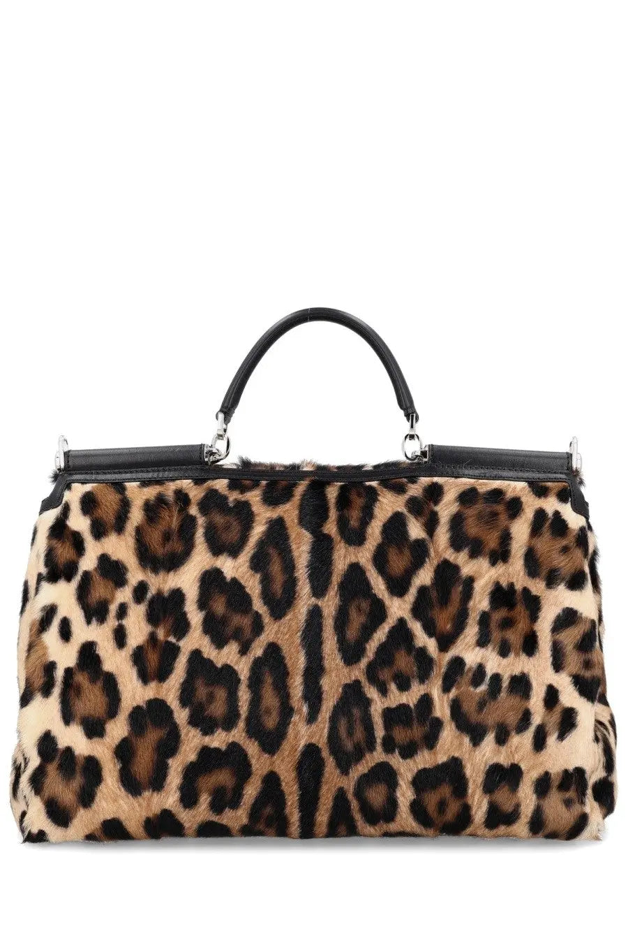 Dolce &amp; Gabbana women’s leopard print handbag with black leather handles and trim in victory pattern design