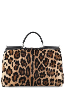 Dolce &amp; Gabbana women’s leopard print handbag with black leather handles and trim in victory pattern design