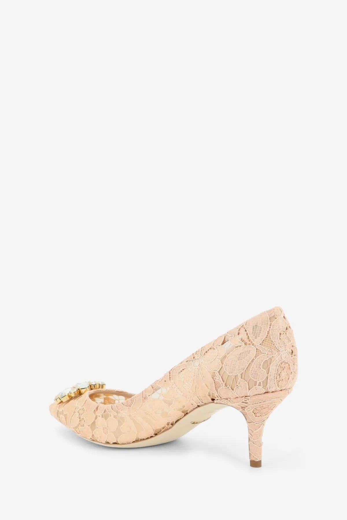 Beige lace pump with gold-toned toe embellishment from Dolce &amp; Gabbana womens Bellucci Lace Écolleté Albicocca collection